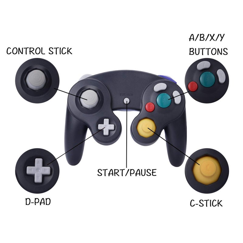 ONE250 2 Pack Classic Shock Joypad Wired Controller, Compatible with Wii NGC Gamecube Game Cube (Black & White) - Image 2